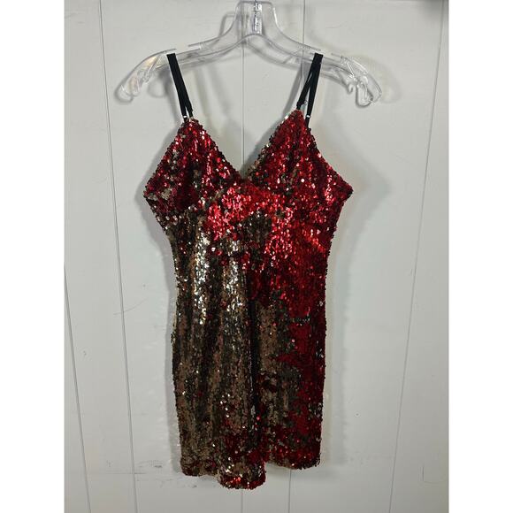 Forever 21 Reversible Sequin Mini Dress Gold/Red in Size S. - Picture 5 of 8